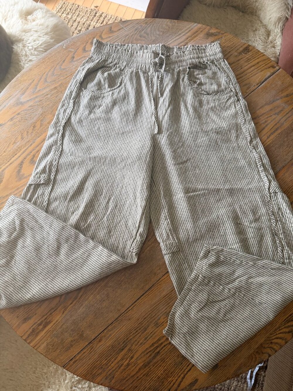 FREE PEOPLE textured stripe cotton pull on pant/pockets/cropped/L